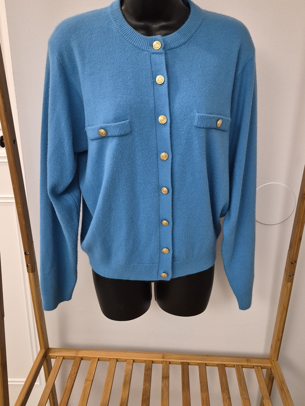 90s Vintage Kerri & Kelsey Blue cardigan sweater with gold tone buttons